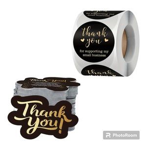 Thank You Cards And Stickers Bundle, 550 Piece, Sellers Bundle, Black & Gold